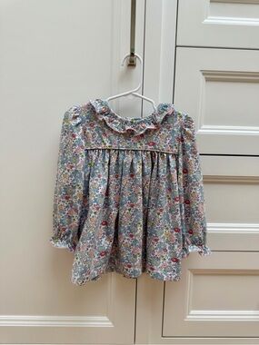 Shrimp & Grits Floral Ruffle Collar Tunic Top 4T Liberty-Style Print EUC